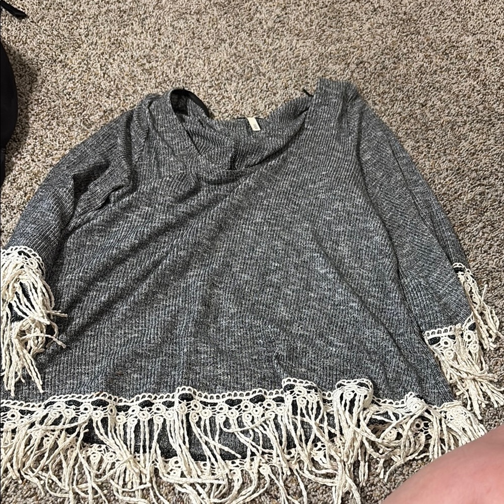 Sage Gray Fringe Blouse